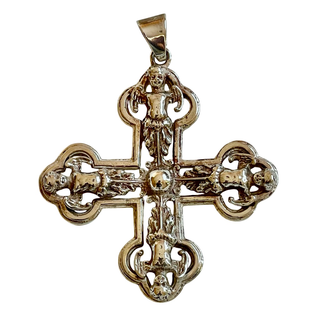 Vintage Fratelli Peruzzi Italian Sterling Silver Cross Pendant Renaissance Style